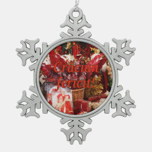 Crăciun fericit! Merry Christmas in Romanian rf Snowflake Pewter Christmas Ornament