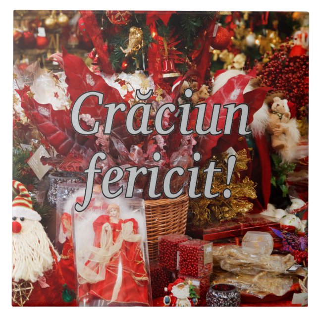 Crăciun fericit! Merry Christmas in Romanian wf Tile (Front)