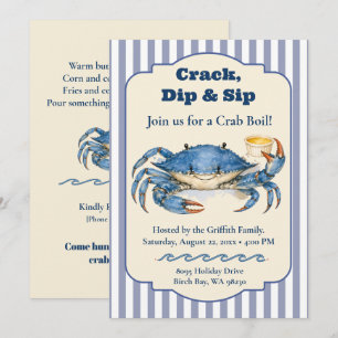 Crack Dip Sip Blue Crab Boil Party Invitation