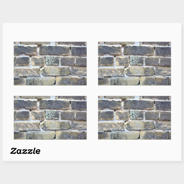 Cracked and Crumbling Grey Brick Wall Rectangular Sticker (Sheet)