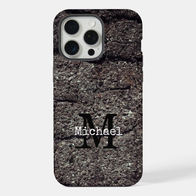 Cracked asphalt road grey lines Monogram iPhone Case (Back)