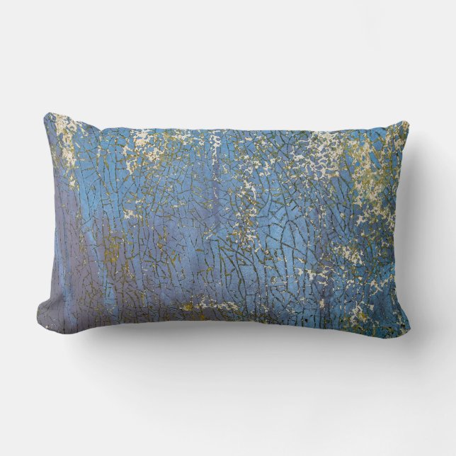 cracked blue textured paint pattern lumbar cushion (Front)