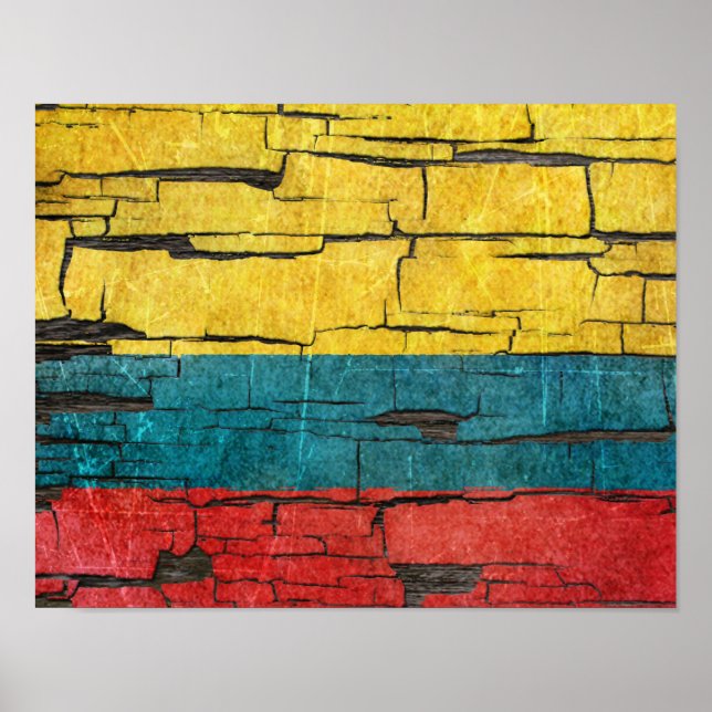 Cracked Colombian Flag Peeling Paint Effect Poster (Front)