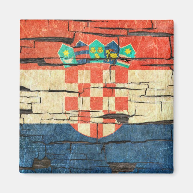 Cracked Croatian Flag Peeling Paint Effect Magnet (Front)