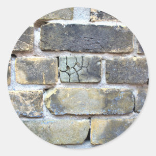 Cracked Crumbling Light Grey Brick Wall Classic Round Sticker
