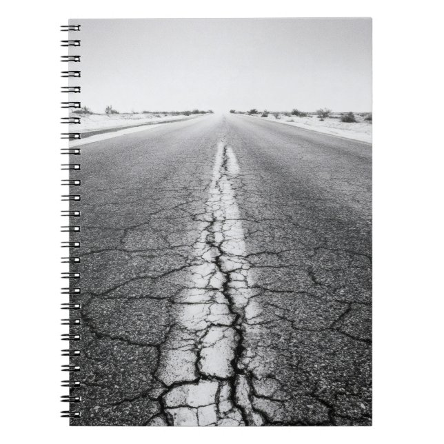 Cracked Desert Highway Black Notebook (Front)