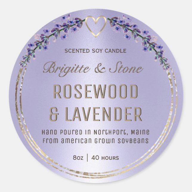 Cracked Gold Lavender Gradient Soy Candle Label  (Front)