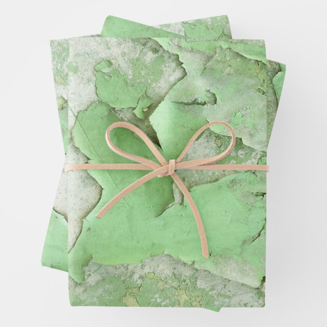 Cracked Green Paint Grunge Concrete Urban Texture Wrapping Paper Sheet (In situ)