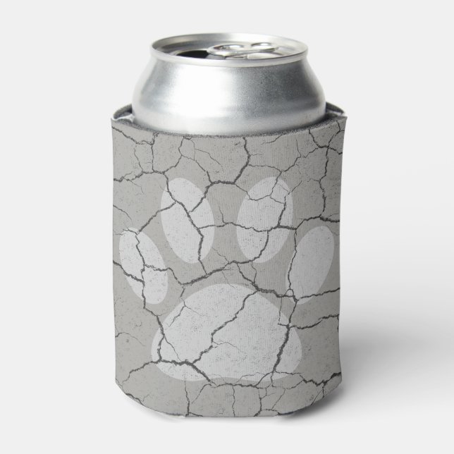Cracked Grey Grey Animal Paw Print  Can Cooler (Can Front)