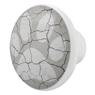 Cracked Grey Grey Animal Paw Print Drawer Knob
