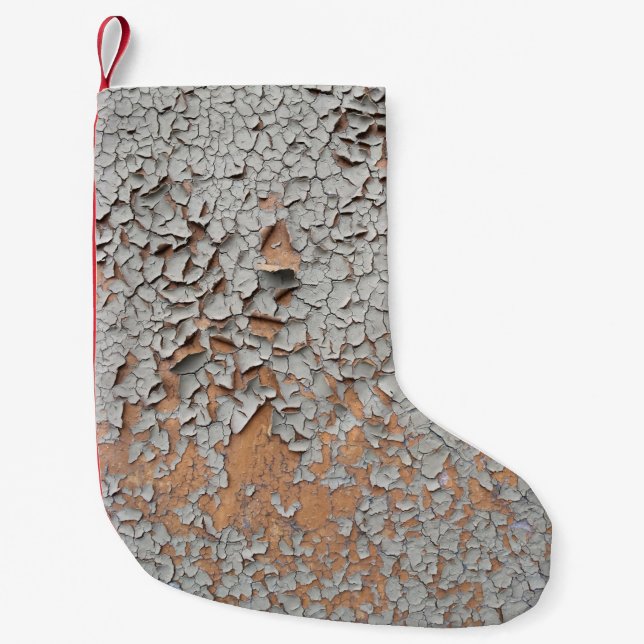 Cracked grey wall paint small christmas stocking (Front)