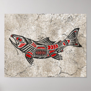 Cracked Haida Spirit Fish Poster