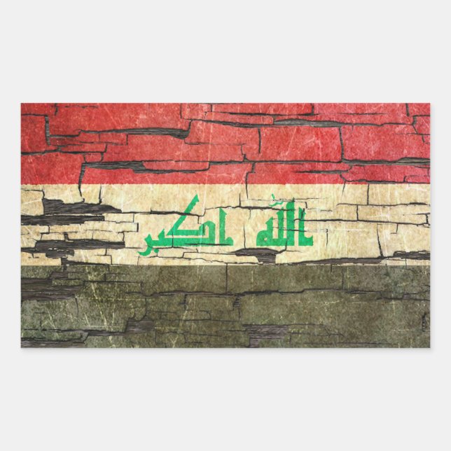 Cracked Iraqi Flag Peeling Paint Effect Rectangular Sticker (Front)