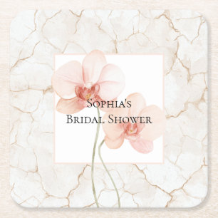 Cracked Ivory Tropical Orchid Floral Bridal Shower Square Paper Coaster