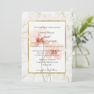 Cracked Ivory Tropical Pink Orchid Flowers Wedding Invitation