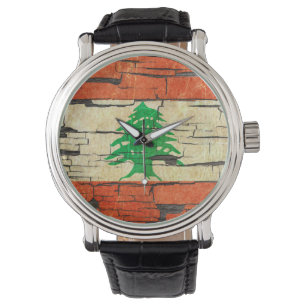 Cracked Lebanese Flag Peeling Paint Effect Watch