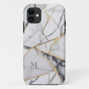 Cracked Marble Golden Accents Monogram iPhone 11 Case