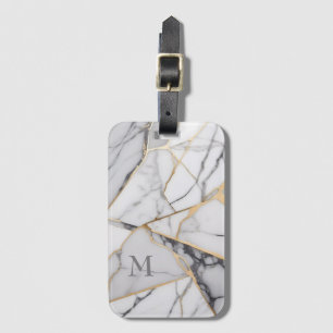 Cracked Marble Golden Accents Monogram Luggage Tag