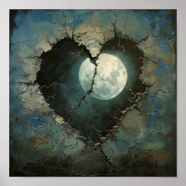 Cracked Moon Heart Wall Art (Front)