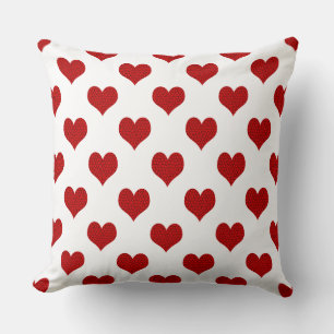 Cracked Mosaic Red Hearts on White Cushion