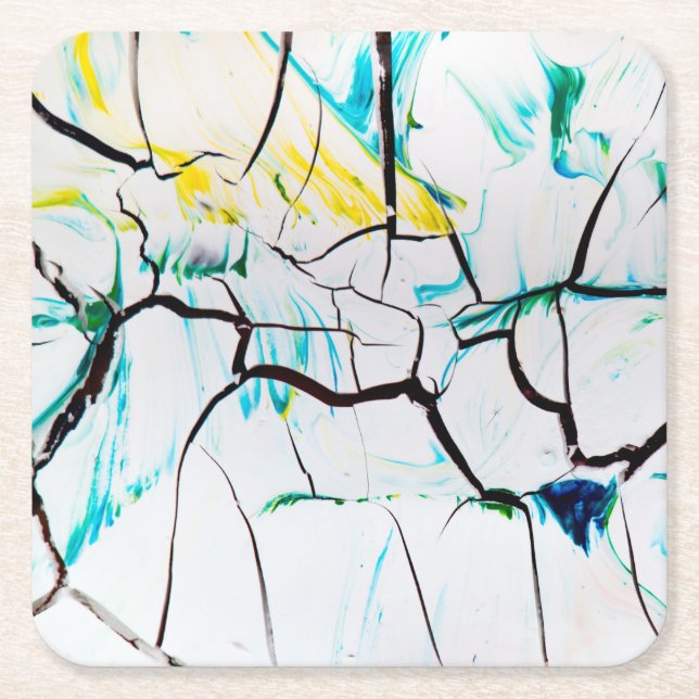 Cracked Multi-Colour Acrylic Pieces Square Paper Coaster (Front)