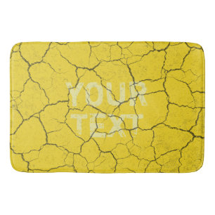 Cracked Mustard Yellow Vintage Text Bath Mat