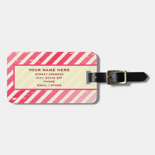 Cracked Pink Ombre Stripes Luggage Tag (Front Horizontal)