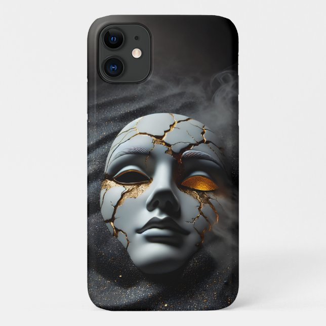 Cracked Porcelain Mask Dark Luxury iPhone 11 Case (Back)