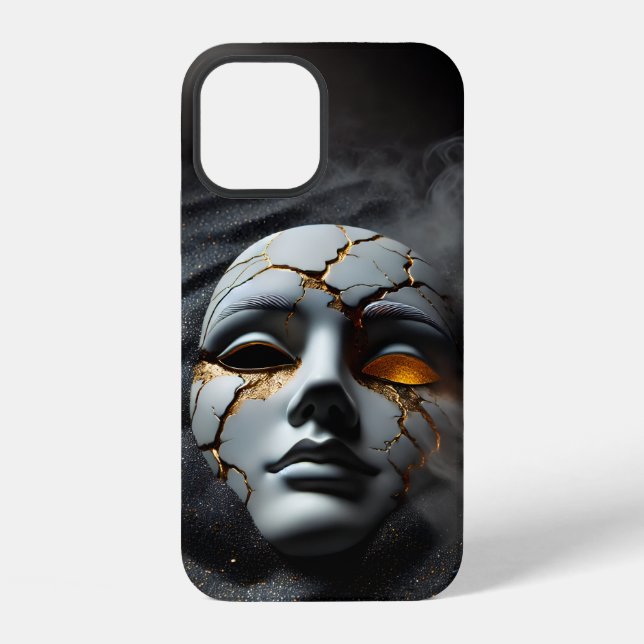 Cracked Porcelain Mask Dark Luxury iPhone 12 Case (Back)