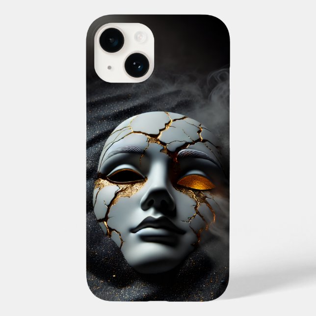 Cracked Porcelain Mask Dark Luxury iPhone 14 Case (Back)