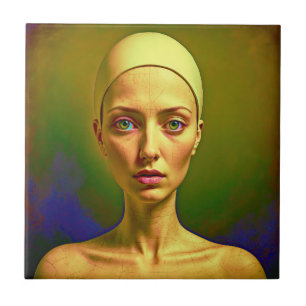 Cracked Porcelain Soul  - Colourful Portrait      Ceramic Tile