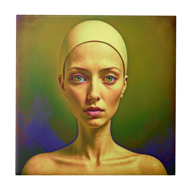 Cracked Porcelain Soul  - Colourful Portrait      Ceramic Tile (Front)