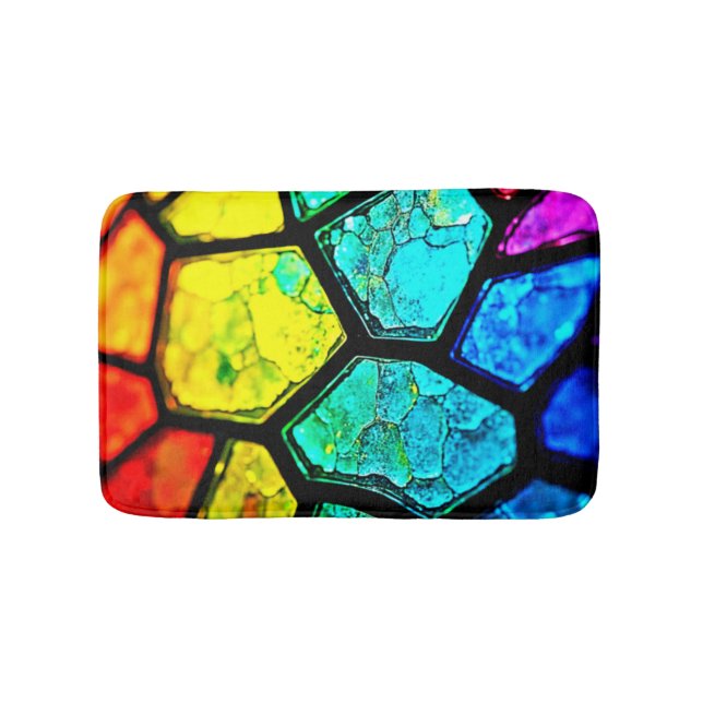 Cracked Rainbow Stained Glass Art Bath Mat (Front)