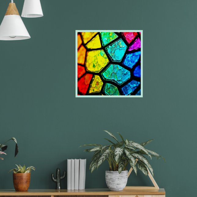 Cracked Rainbow Stained Glass Art Poster (Living Room 1)