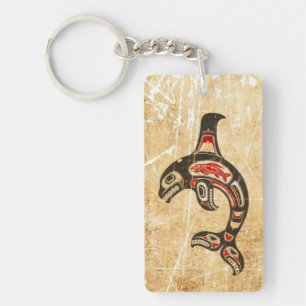 Cracked Red and Black Haida Spirit Killer Whale Key Ring