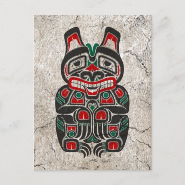 Cracked Red and Green Haida Spirit Bear Postcard (Front)