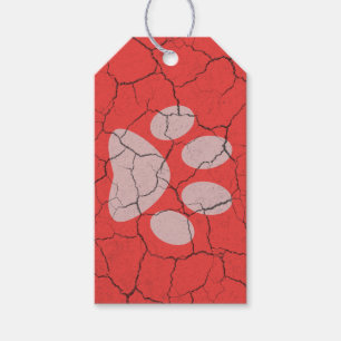 Cracked Red  Animal Paw Print Gift Tags