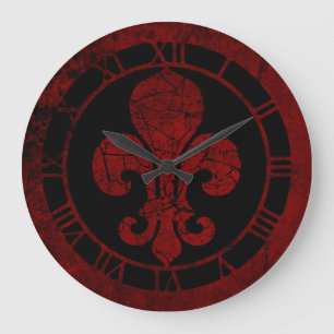Cracked red Fleur De Lis Large Clock
