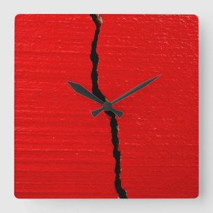 Cracked Red Paint Square Wall Clock