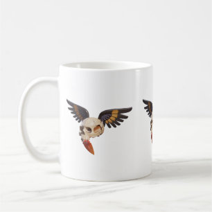 Cracked Skull with Wings and Feather Coffee Mug