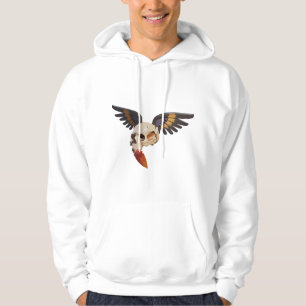 Cracked Skull with Wings and Feather Hoodie