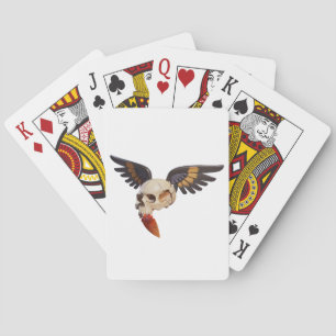 Cracked Skull with Wings and Feather Playing Cards