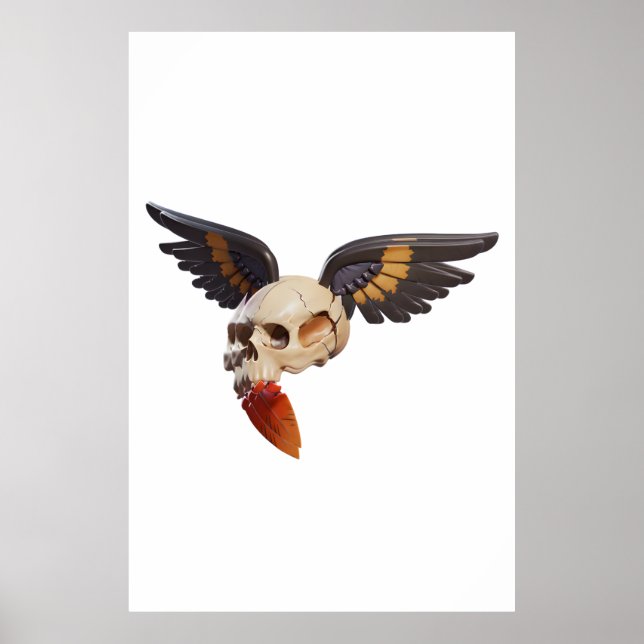 Cracked Skull with Wings and Feather Poster (Front)