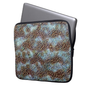 Cracked texture, caramel brown to dirty light cyan laptop sleeve