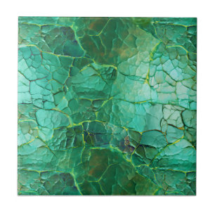 Cracked Texture in Shades of Green and Turquoise Ceramic Tile