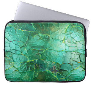 Cracked Texture in Shades of Green and Turquoise Laptop Sleeve