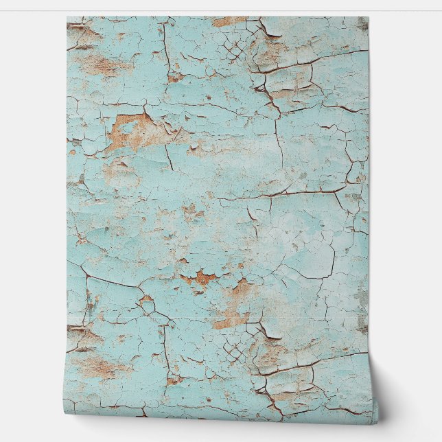 Cracked Textured Painted Green Stucco Wall  (Unrolling)