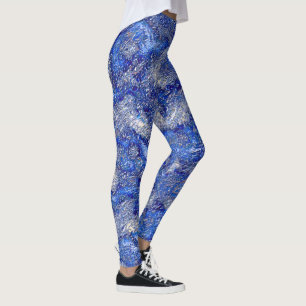 Cracked to very rough grey stains on blue texture leggings