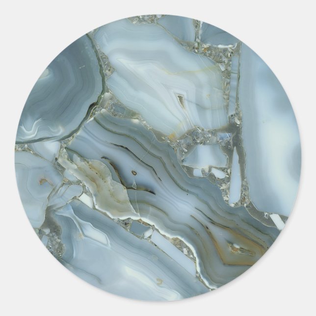 Cracked Turquoise Grey Green Blue Marble Texture Classic Round Sticker (Front)