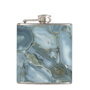 Cracked Turquoise Grey Green Blue Marble Texture Hip Flask